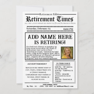 Invitation de journal « Retirement Times » vintage