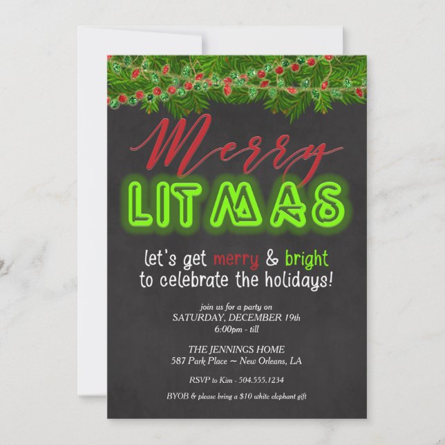 Invitation de Joyeux Litmas, fête de Noël (Devant)