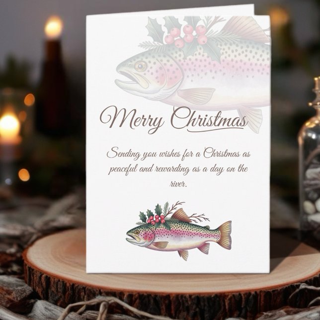 Invitation de joyeux Noël à la truite (Celebrate the holiday season with our Fishing-Themed Christmas Cards collection! )