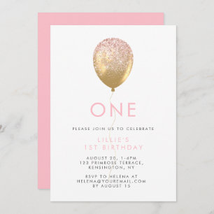 Invitation de la 1ère fête d'anniversaire rose et
