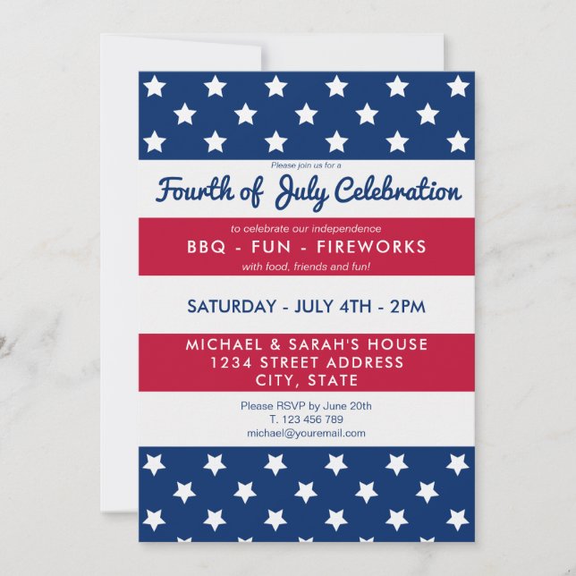Invitation de la 4 juillet moderne (Devant)