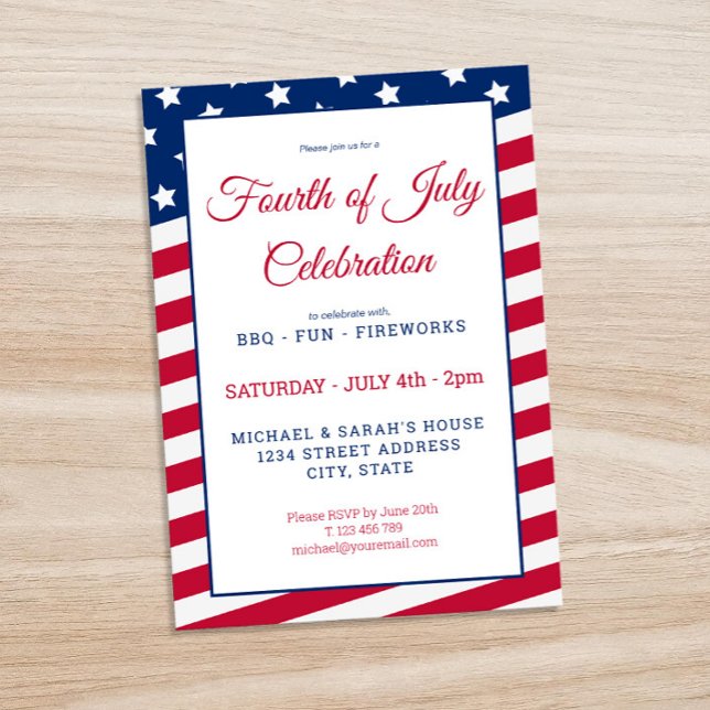 Invitation de la 4 juillet Rouge Blanc et Bleu (Créateur téléchargé)