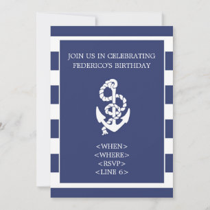 Invitation de la Ancre de la bande marine, bleu de