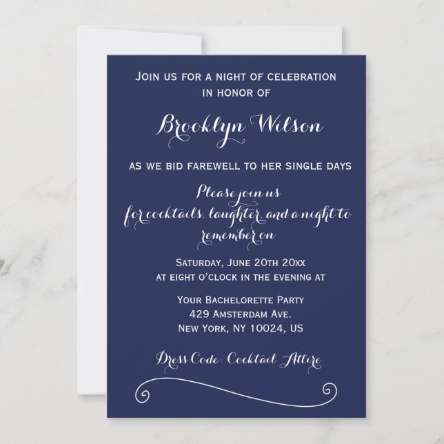Invitation de la Bachelorette Bachelorette Blue Na (Devant)