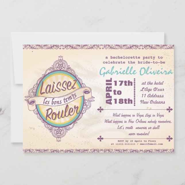 Invitation de la Bachelorette de la Nouvelle-Orléa (Devant)