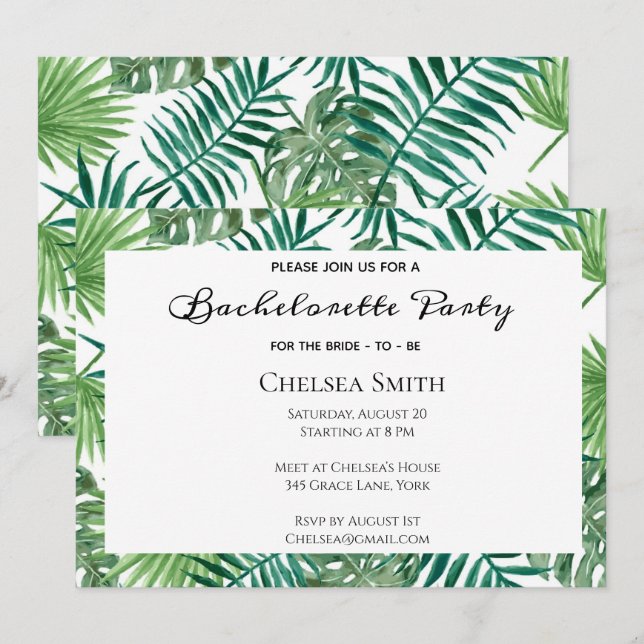 Invitation de la Bachelorette Feuille tropicale (Devant / Derrière)