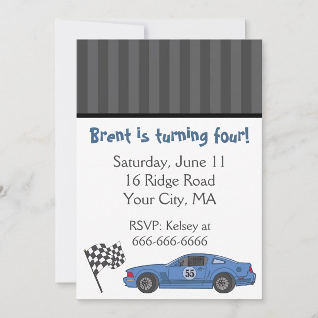 Invitation de la Blue Race Car Party (Devant)