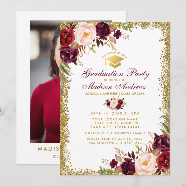 Invitation de la Burgundy Gold Grad Party - Photo  (Devant / Derrière)