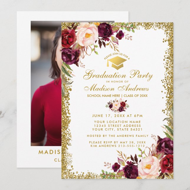 Invitation de la Burgundy Gold Grad Party - Photo  (Devant / Derrière)