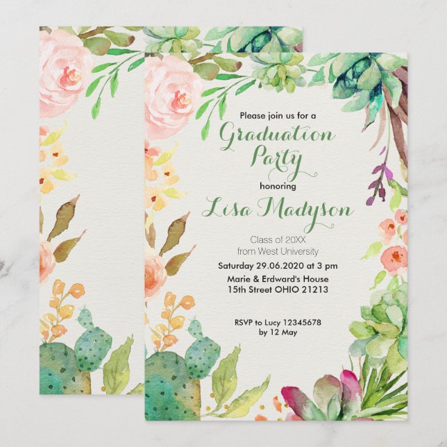 Invitation de la Cactus Graduation Party (Devant / Derrière)