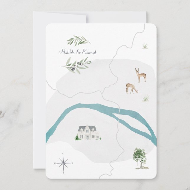Invitation de la carte mariage de l'aquarelle pein (Devant)