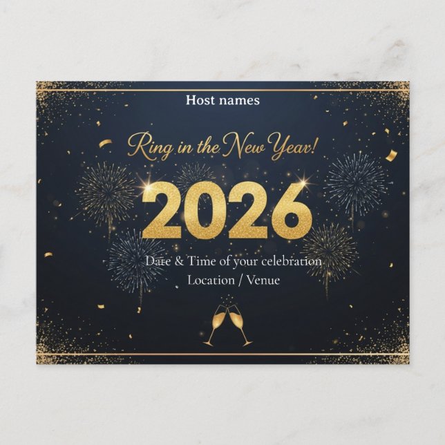 Invitation de la carte postale du réveillon du Nou (Devant)