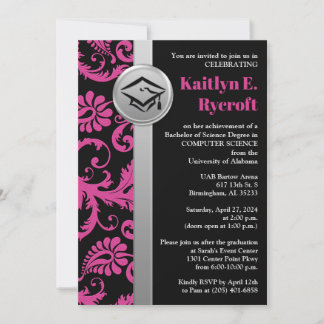 Invitation de la casquette de graduation rose, noi