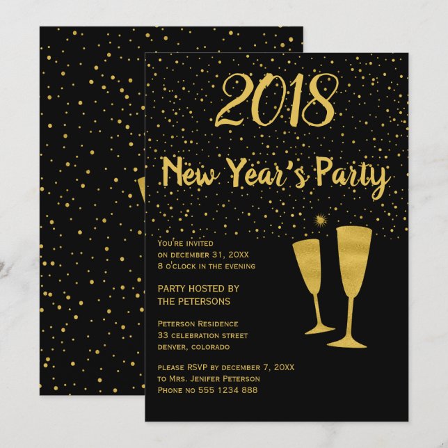 Invitation de la célébration du Nouvel An noir d'o (Devant / Derrière)