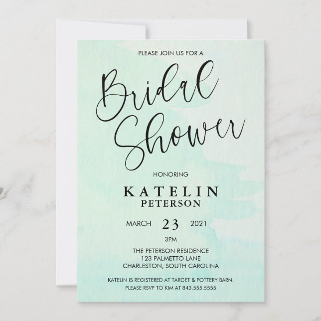 Invitation de la douche nuptiale à l'aquarelle de  (Devant)