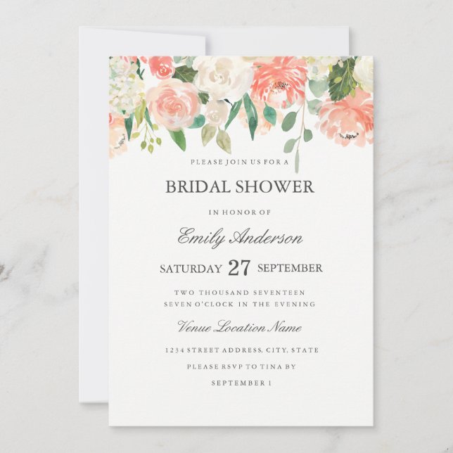 Invitation de la douche nuptiale à l'aquarelle flo (Devant)