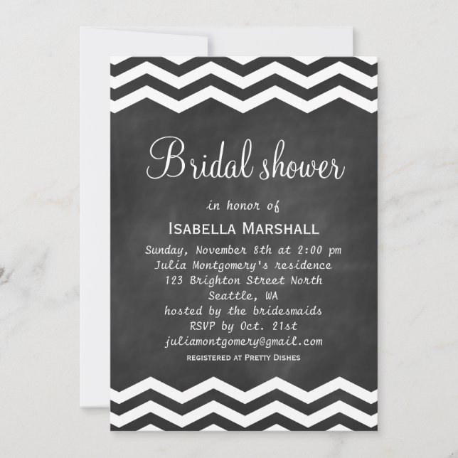 Invitation de la douche nuptiale Chevron Chalkboar (Devant)