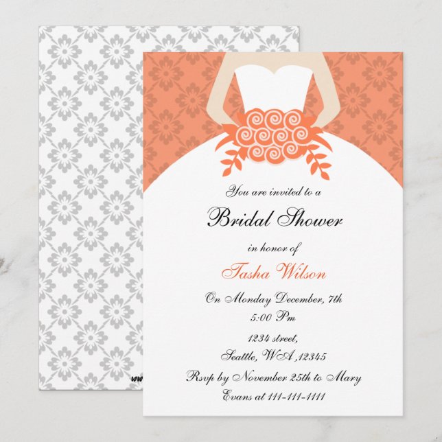 Invitation de la douche nuptiale corail (Devant / Derrière)