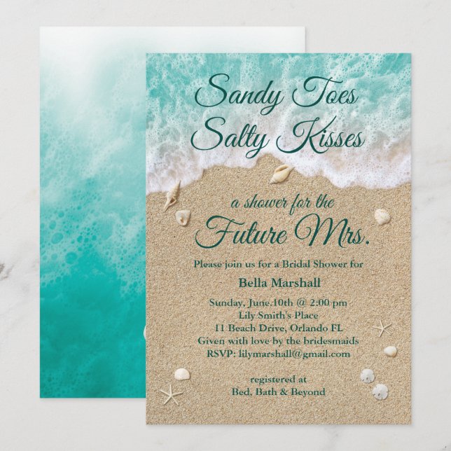 Invitation de la douche nuptiale de Beach Waves (Devant / Derrière)