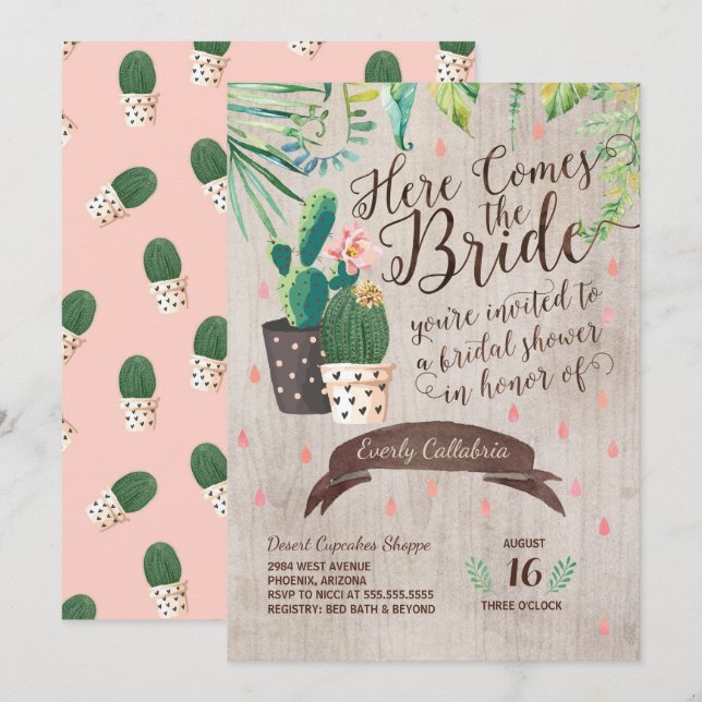 Invitation de la douche nuptiale de Cactus - Deser (Devant / Derrière)