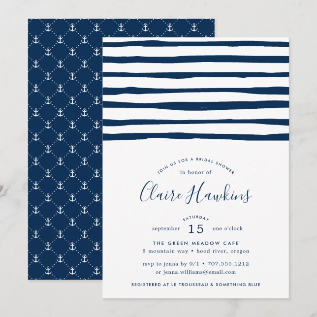 Invitation de la douche nuptiale de Harbour Stripe (Devant / Derrière)