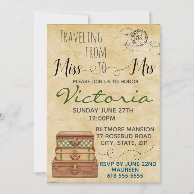 Invitation de la douche nuptiale de voyage (Devant)
