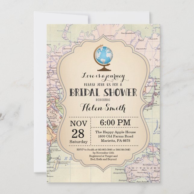 Invitation de la douche nuptiale de voyage (Devant)