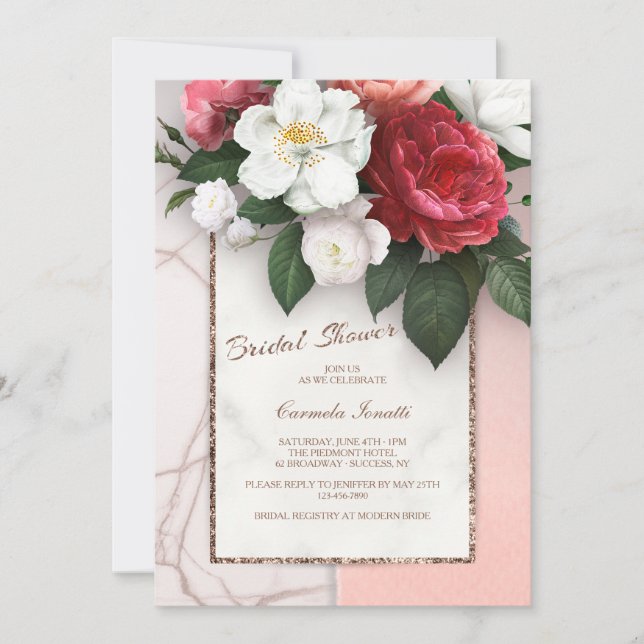 Invitation de la douche nuptiale en marbre (Devant)