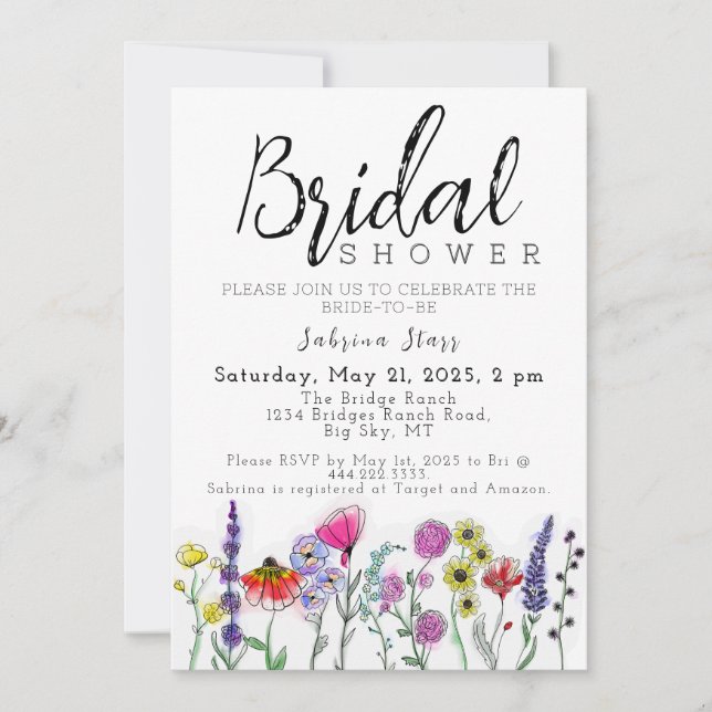 Invitation de la douche nuptiale Fleur sauvage Boh (Devant)