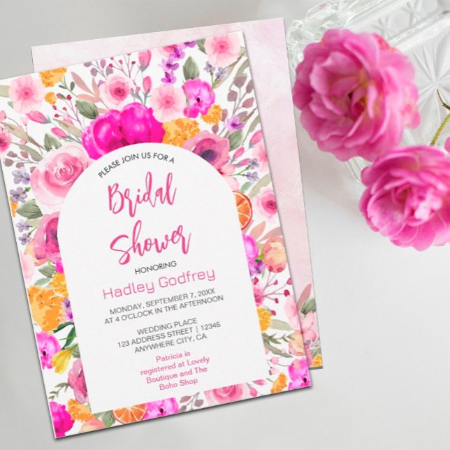 Invitation de la douche nuptiale fleur sauvage Spr (watercolor flowers in shades of pink and white in rustic garden greenery.#modernblushpink)