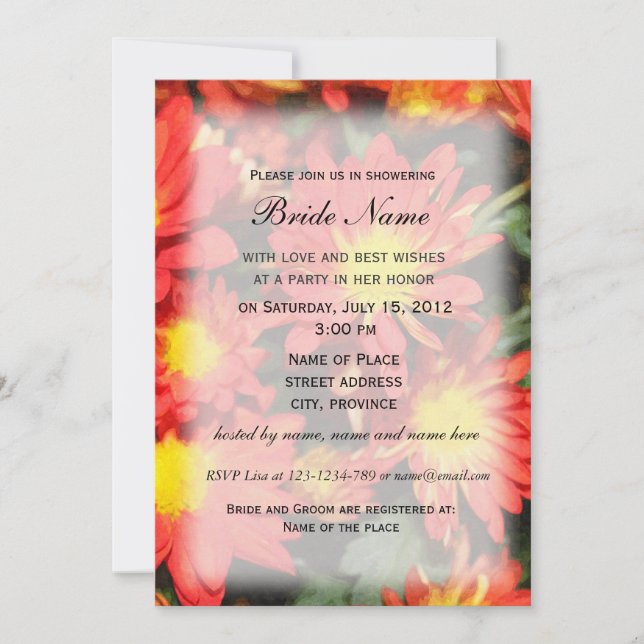 Invitation de la douche nuptiale, fleurs de margue (Devant)