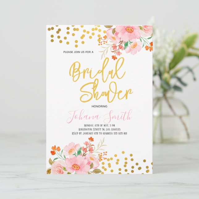 Invitation de la douche nuptiale Gold Floral Sprin (Debout devant)