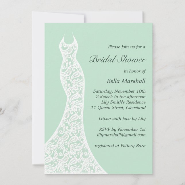 Invitation de la douche nuptiale Lacy Mint (Devant)