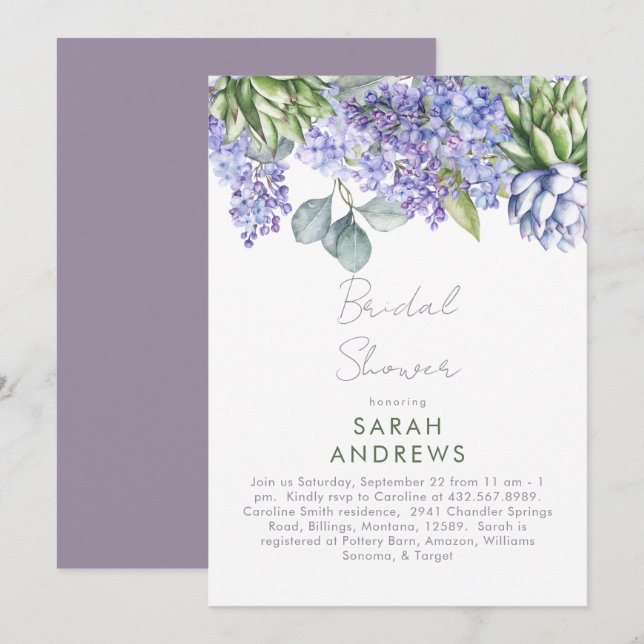 Invitation de la douche nuptiale Lilac (Devant / Derrière)