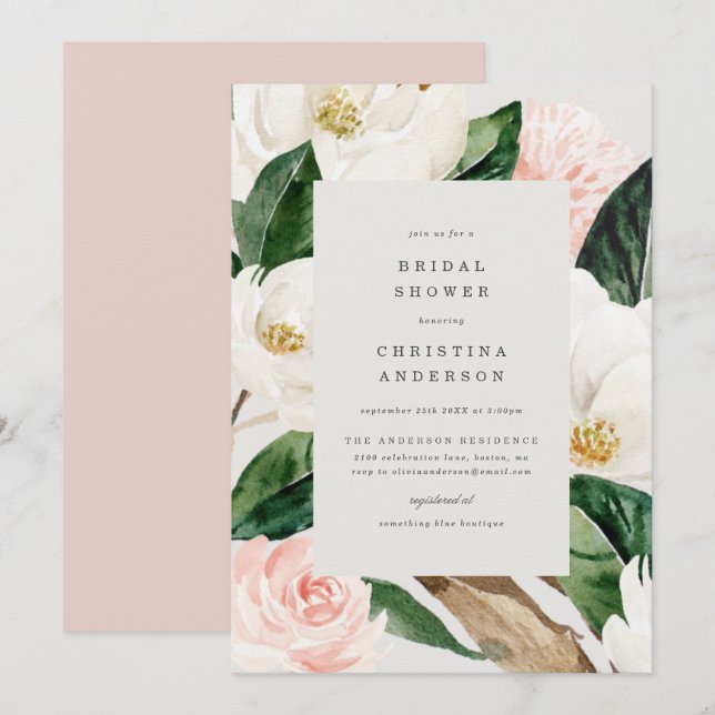 Invitation de la douche nuptiale Magnolia (Devant / Derrière)