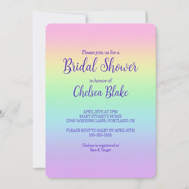 Invitation de la douche nuptiale Pastel Rainbow (Devant)
