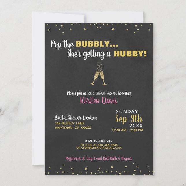 Invitation de la douche nuptiale Pop the Bubbly (Devant)