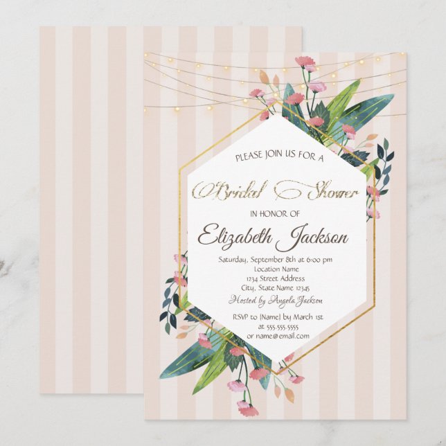 Invitation de la douche nuptiale rayée du cadre fl (Devant / Derrière)