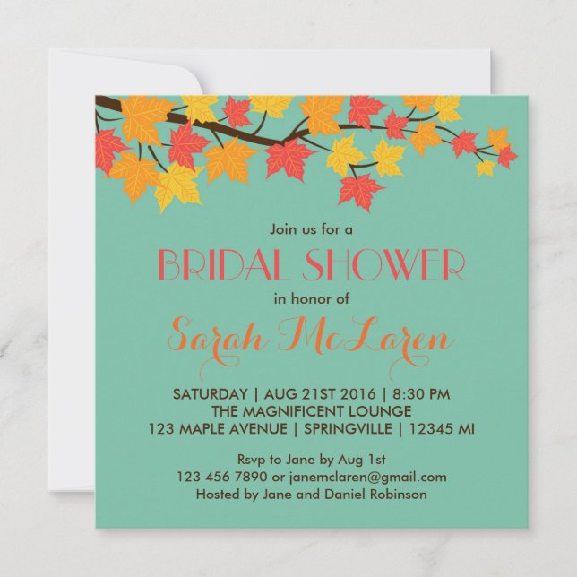 Invitation de la douche nuptiale turquoise des Feu (Devant)