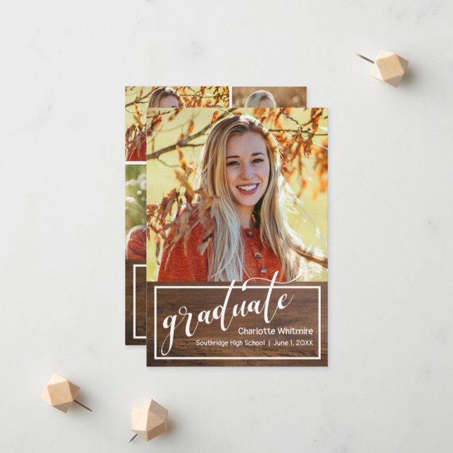 Invitation de la Faire-part de graduation en bois  (Devant/Arrière en situation)