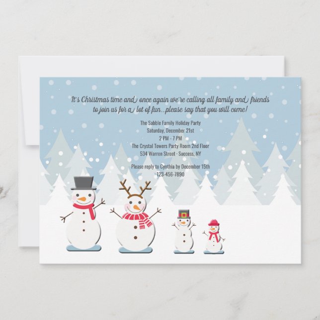 Invitation de la famille de bonhomme de neige (Devant)