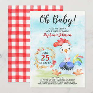 Invitation de la ferme de Baby shower de coq d'aqu