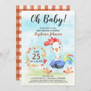 Invitation de la ferme de Baby shower de coq d'aqu