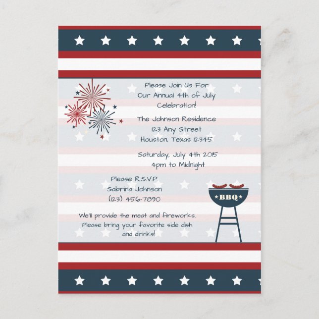 Invitation de la fête 4 juillet Étoile (Devant)