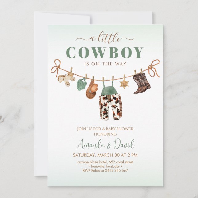 Invitation de la fête Baby shower Cowboy (Devant)