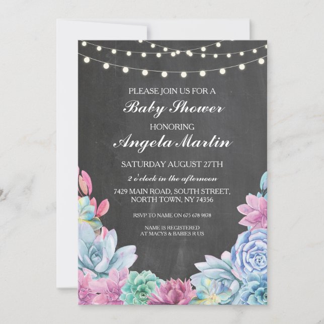 Invitation de la fête Baby shower succulent de la  (Devant)