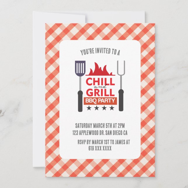 Invitation de la fête barbecue, taille : 5 po x 7  (Devant)