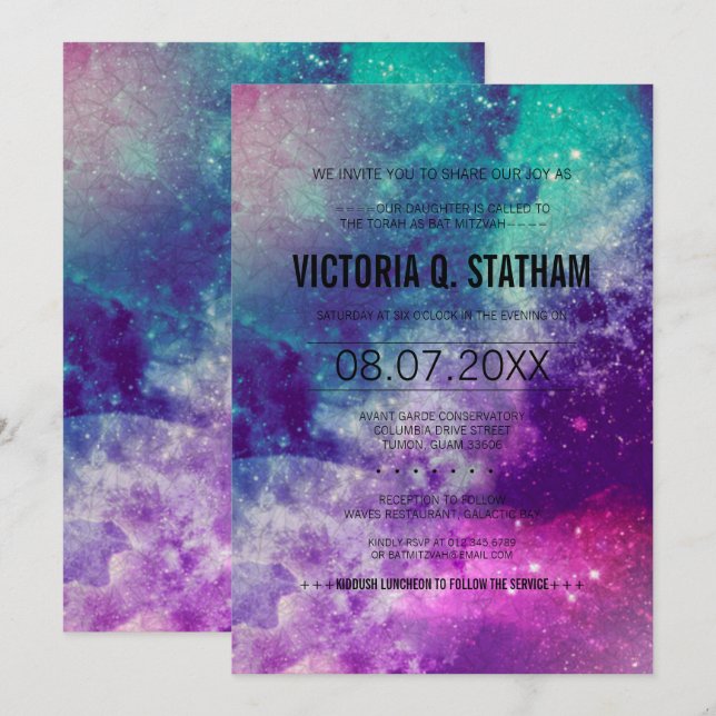 Invitation de la fête Bat mitzvah Smokey personnal (Devant / Derrière)