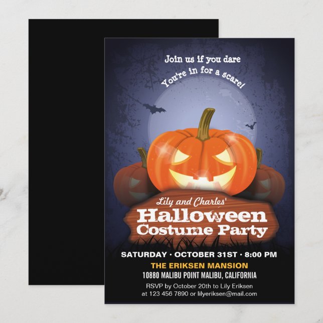 Invitation de la fête Citrouille d'Halloween (Devant / Derrière)