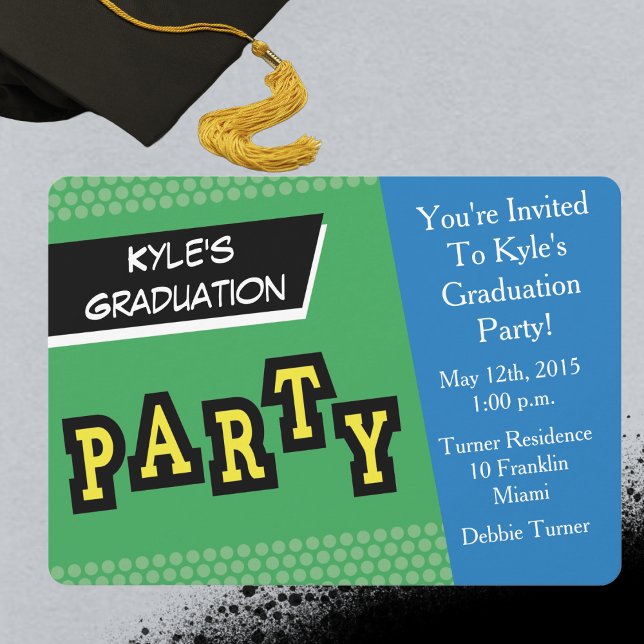 Invitation de la fête - Coloré amusant (Fun Party Invitation - Graduation, Birthday any event. Paper or digital. )